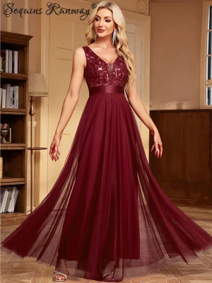 Vestido de festa para as mulheres elegante, sem costas maxi lantejoulas vestido de verão