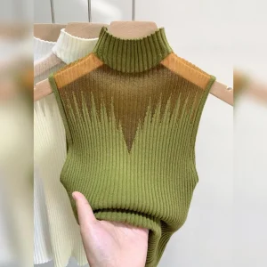 Sexy feminino fino coletes de malha verão feminino gola alta sem mangas sólido estiramento camis regatas