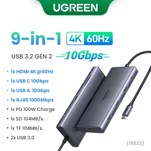 UGREEN Dual HDMI USB-C HUB 8K 4K Adaptador HDMI 10 em 1 Divisor com RJ45 USB3.0 PD 100W Dock para MacBook Pro Air Laptop USB HUB - Imagem 16