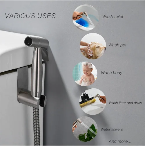 Handheld bidé conjunto pulverizador para o banheiro de aço inoxidável mão bidé torneira para o banheiro mão pulverizador chuveiro cabeça auto limpeza - Imagem 14