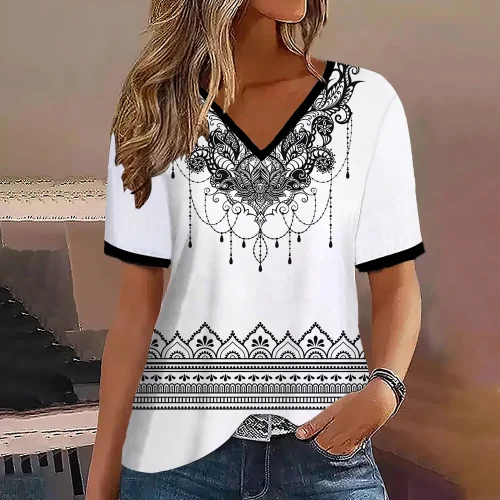 Moda feminina t camisa listras impressão gradiente decote em v manga curta básico topos streetwear verão roupas de grandes dimensões camisetas femininas - Imagem 34