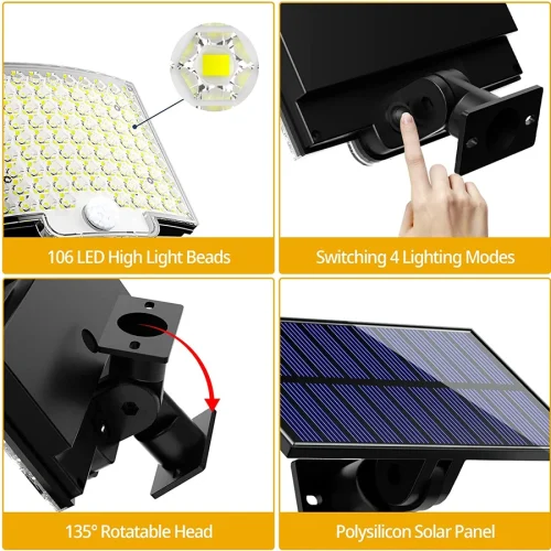 106/318 LED luz solar ao ar livre 328 holofotes LED IP65 à prova d'água sensor de movimento luzes de segurança de inundação solar humana 3 modos - Imagem 24