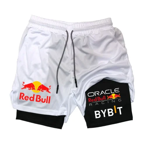 New Men's 2-in-1 Red Bull Sports Shorts Breathable Casual Quick Drying Double-layer Summer Running M-5XL - Imagem 9
