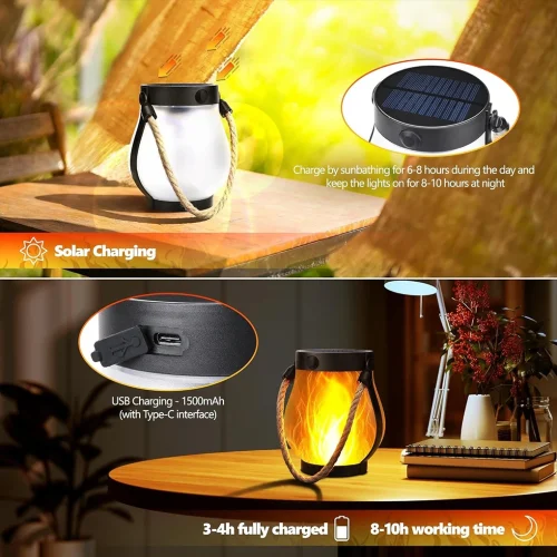 Pendurável luzes de chama solar à prova dwaterproof água ao ar livre lâmpada acampamento jardim lanterna luzes quintal decorativo festa halloween decoração casa - Imagem 5