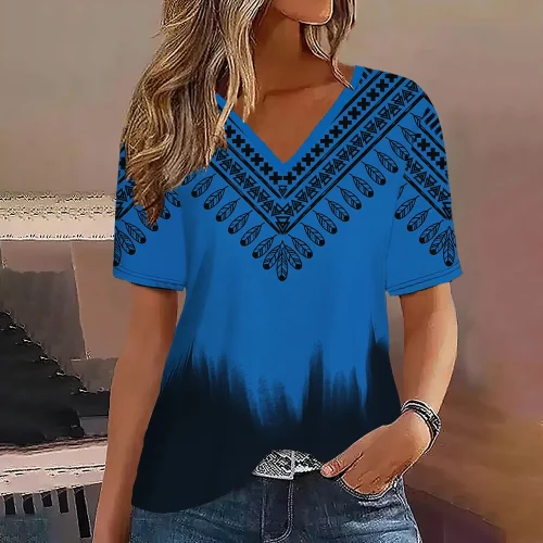 Moda feminina t camisa listras impressão gradiente decote em v manga curta básico topos streetwear verão roupas de grandes dimensões camisetas femininas - Imagem 12