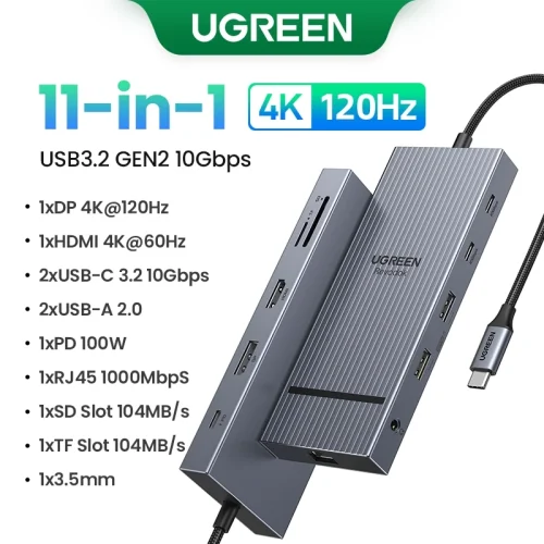 UGREEN Dual HDMI USB-C HUB 8K 4K Adaptador HDMI 10 em 1 Divisor com RJ45 USB3.0 PD 100W Dock para MacBook Pro Air Laptop USB HUB - Imagem 9