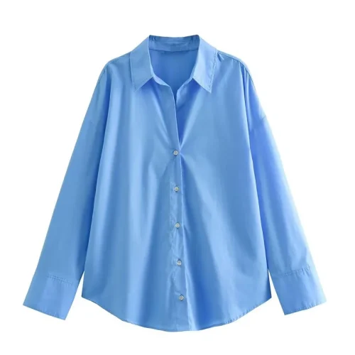 ETJ 2025 primavera feminina nova moda Europa-Americana listrada manga comprida lapela versão solta camisa popeline seleção multicolorida - Imagem 7