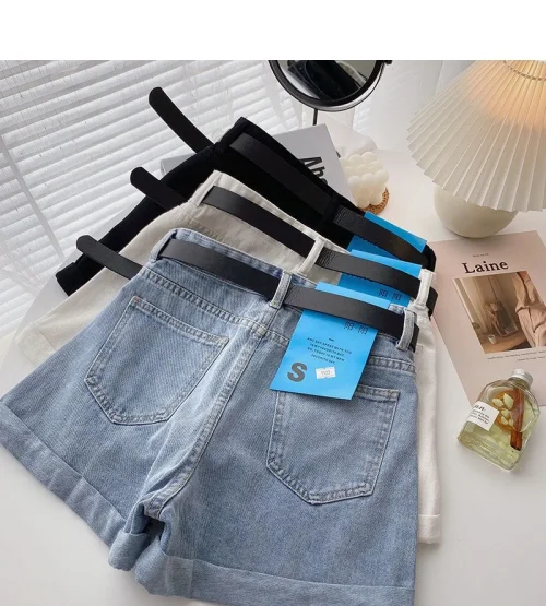 Novos shorts jeans femininos de cintura alta, verão, finos, soltos, emagrecedores, curvos, linha A, perna larga, jeans da moda, 2021 - Imagem 25