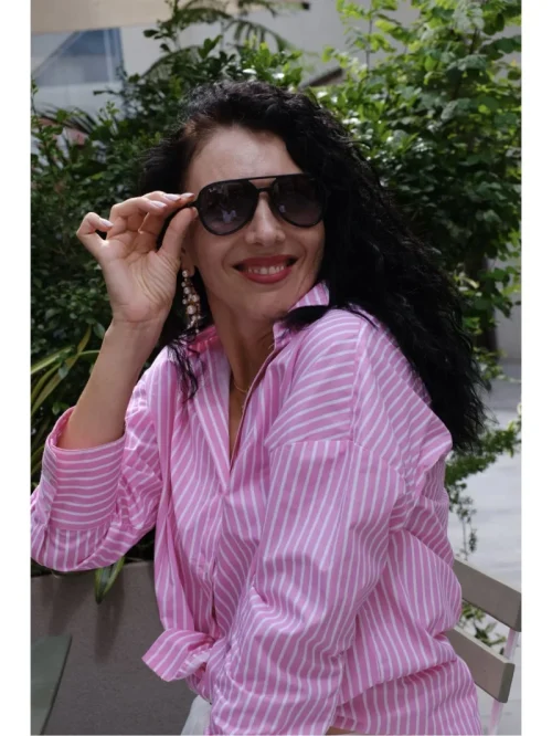 ETJ 2025 primavera feminina nova moda Europa-Americana listrada manga comprida lapela versão solta camisa popeline seleção multicolorida - Imagem 36