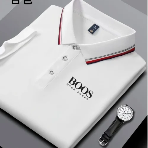 Camisa polo masculina casual de manga curta bordada, moderna, respirável, confortável e versátil