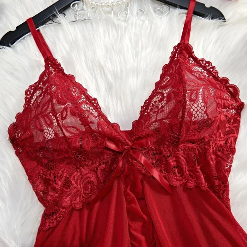 Suspensórios de tule azul renda decote em v camisola para mulheres lingerie roupa interior transparente mini vestido tanga conjunto camisolas - Imagem 11
