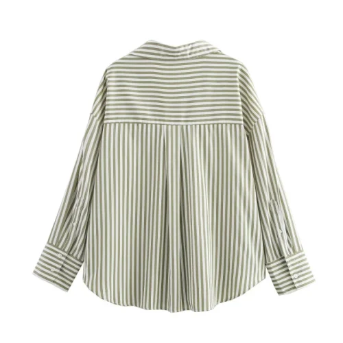 ETJ 2025 primavera feminina nova moda Europa-Americana listrada manga comprida lapela versão solta camisa popeline seleção multicolorida - Imagem 39