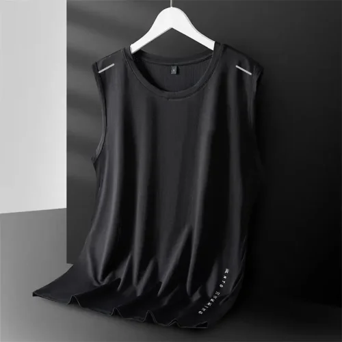 Colete masculino de seda gelada com gola redonda, malha respirável, secagem rápida, esportivo, ombro largo, roupa externa sem mangas, moda verão - Imagem 7