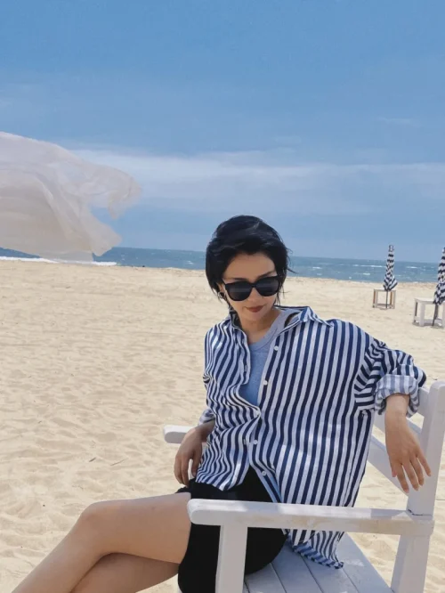 ETJ 2025 primavera feminina nova moda Europa-Americana listrada manga comprida lapela versão solta camisa popeline seleção multicolorida - Imagem 24