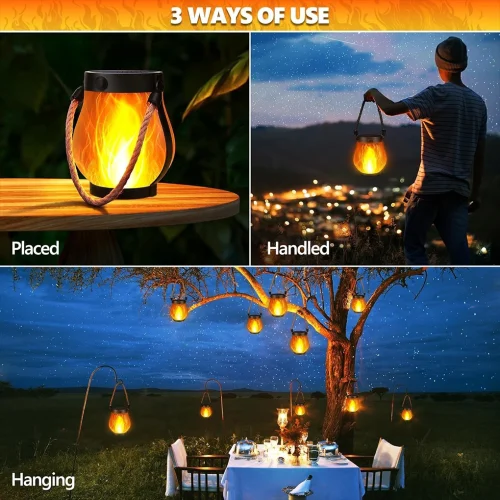Pendurável luzes de chama solar à prova dwaterproof água ao ar livre lâmpada acampamento jardim lanterna luzes quintal decorativo festa halloween decoração casa - Imagem 6