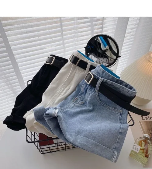 Novos shorts jeans femininos de cintura alta, verão, finos, soltos, emagrecedores, curvos, linha A, perna larga, jeans da moda, 2021 - Imagem 21