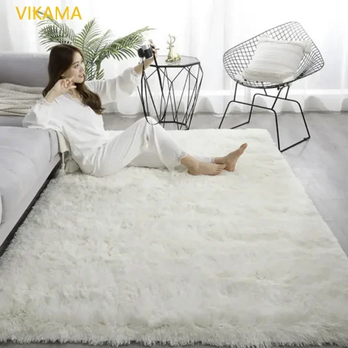 Vikama lã de seda cor sólida sala de estar quarto cabeceira sofá tapete macio casa luz luxo antiderrapante sujo resistente lavável - Imagem 5