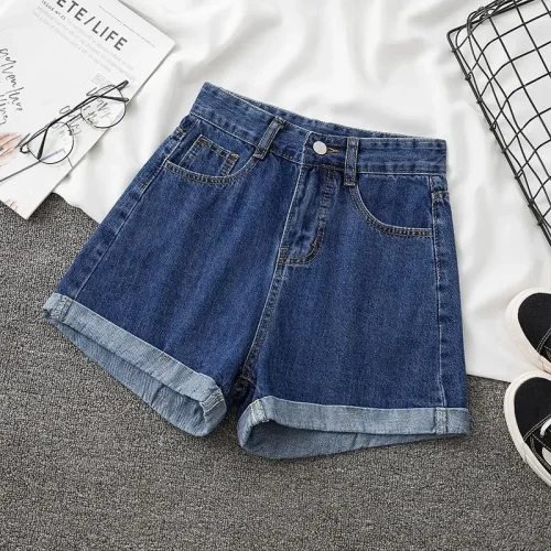 Novos shorts jeans femininos de cintura alta, verão, finos, soltos, emagrecedores, curvos, linha A, perna larga, jeans da moda, 2021 - Imagem 9