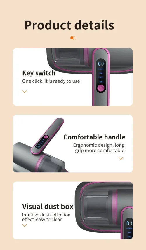 Handheld ácaro remoção aspirador de pó, filtro destacável, colchão, sofá, cama, Home instrumento, novo, 12000PA, 2022 - Imagem 23