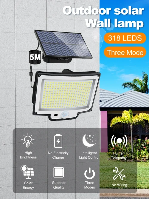 106/318 LED luz solar ao ar livre 328 holofotes LED IP65 à prova d'água sensor de movimento luzes de segurança de inundação solar humana 3 modos - Imagem 35