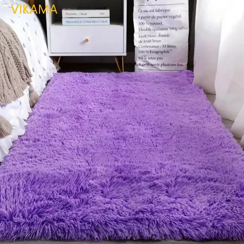 Vikama lã de seda cor sólida sala de estar quarto cabeceira sofá tapete macio casa luz luxo antiderrapante sujo resistente lavável - Imagem 3