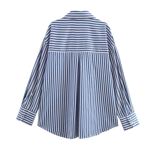 ETJ 2025 primavera feminina nova moda Europa-Americana listrada manga comprida lapela versão solta camisa popeline seleção multicolorida - Imagem 25