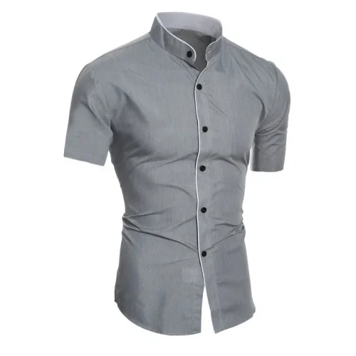 Nova camisa masculina de manga curta casual de cor sólida - Imagem 4