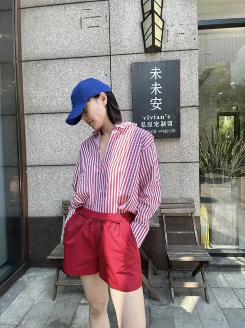 ETJ 2025 primavera feminina nova moda Europa-Americana listrada manga comprida lapela versão solta camisa popeline seleção multicolorida - Imagem 18
