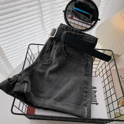 Novos shorts jeans femininos de cintura alta, verão, finos, soltos, emagrecedores, curvos, linha A, perna larga, jeans da moda, 2021 - Imagem 8