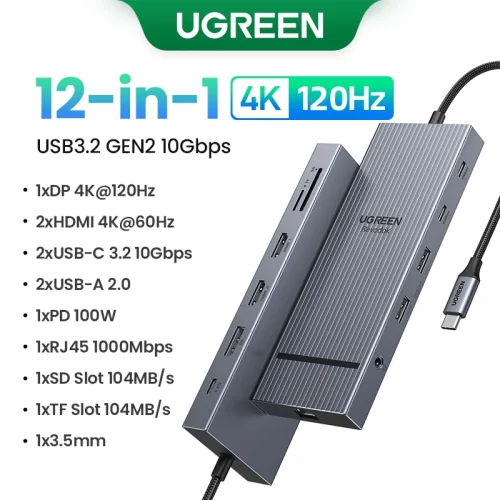 UGREEN Dual HDMI USB-C HUB 8K 4K Adaptador HDMI 10 em 1 Divisor com RJ45 USB3.0 PD 100W Dock para MacBook Pro Air Laptop USB HUB - Imagem 10