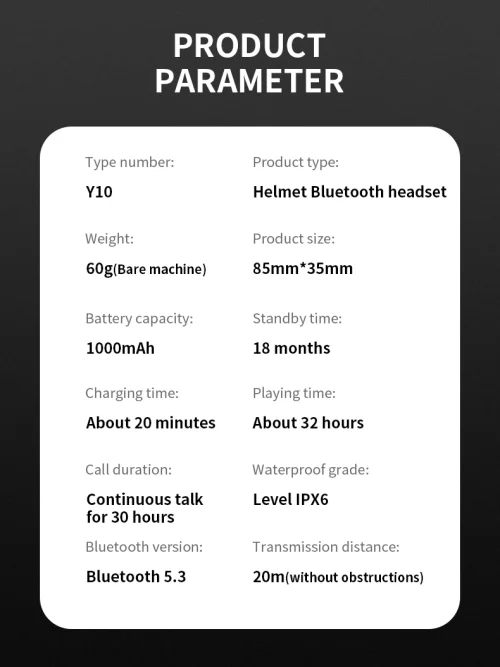 Y10 capacete de motocicleta fone de ouvido Bluetooth conectar 2 telefones ao mesmo tempo IPX6 à prova d'água as grandes baterias 48 horas - Imagem 20