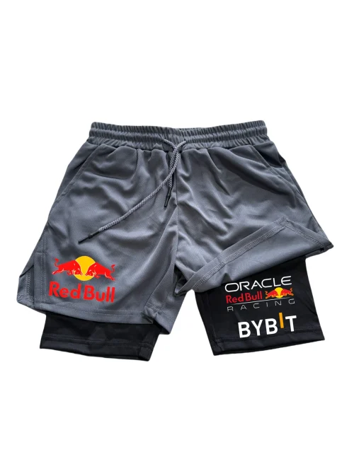 New Men's 2-in-1 Red Bull Sports Shorts Breathable Casual Quick Drying Double-layer Summer Running M-5XL - Imagem 13