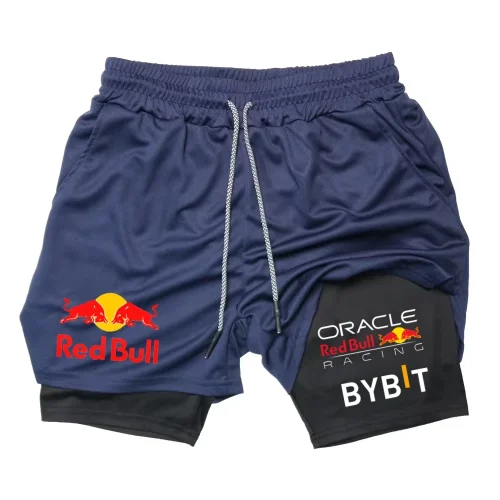 New Men's 2-in-1 Red Bull Sports Shorts Breathable Casual Quick Drying Double-layer Summer Running M-5XL - Imagem 11