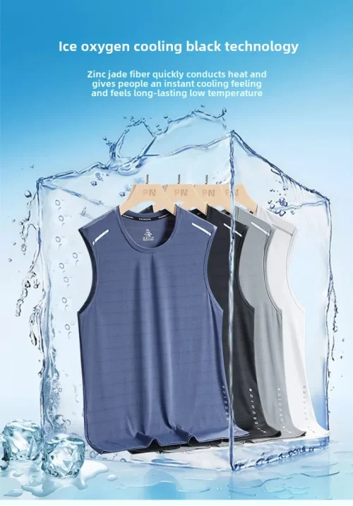 Colete masculino de seda gelada com gola redonda, malha respirável, secagem rápida, esportivo, ombro largo, roupa externa sem mangas, moda verão - Imagem 10