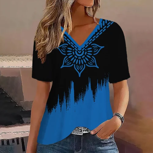 Moda feminina t camisa listras impressão gradiente decote em v manga curta básico topos streetwear verão roupas de grandes dimensões camisetas femininas - Imagem 19