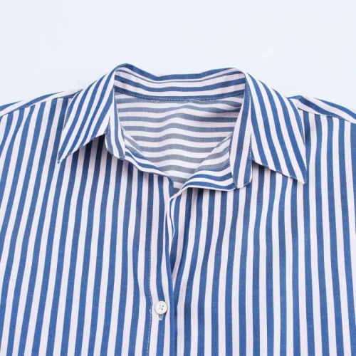 ETJ 2025 primavera feminina nova moda Europa-Americana listrada manga comprida lapela versão solta camisa popeline seleção multicolorida - Imagem 26