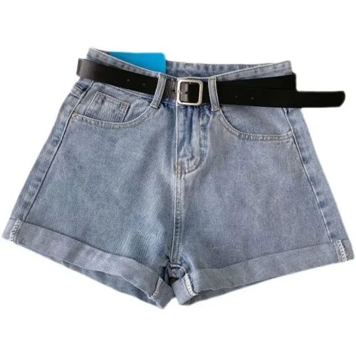Novos shorts jeans femininos de cintura alta, verão, finos, soltos, emagrecedores, curvos, linha A, perna larga, jeans da moda, 2021 - Imagem 5