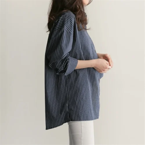 Realeft primavera verão listrado blusa feminina 2025 nova manga longa único breasted casual solto camisas coreanas topo feminino - Imagem 4