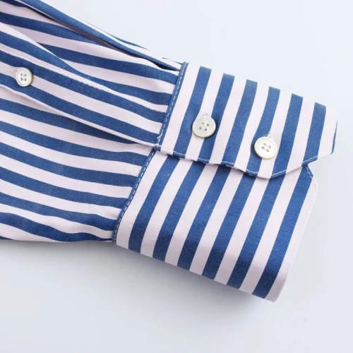ETJ 2025 primavera feminina nova moda Europa-Americana listrada manga comprida lapela versão solta camisa popeline seleção multicolorida - Imagem 33