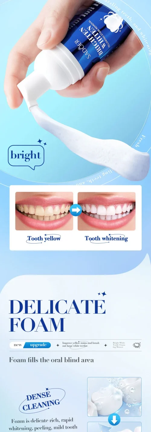 SADOER Mousse de limpeza de dentes branca brilhante, tártaro de limpeza, gengivas, dentes, cuidados de fixação de dentes orais frescos - Imagem 9