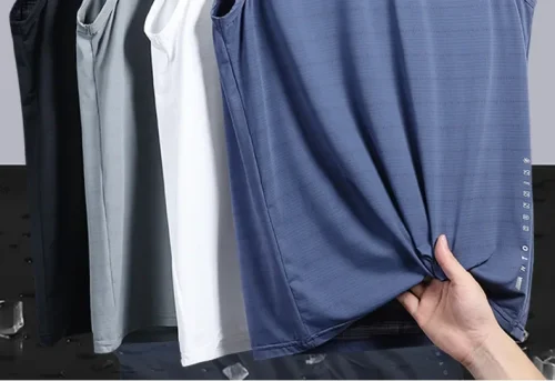 Colete masculino de seda gelada com gola redonda, malha respirável, secagem rápida, esportivo, ombro largo, roupa externa sem mangas, moda verão - Imagem 21