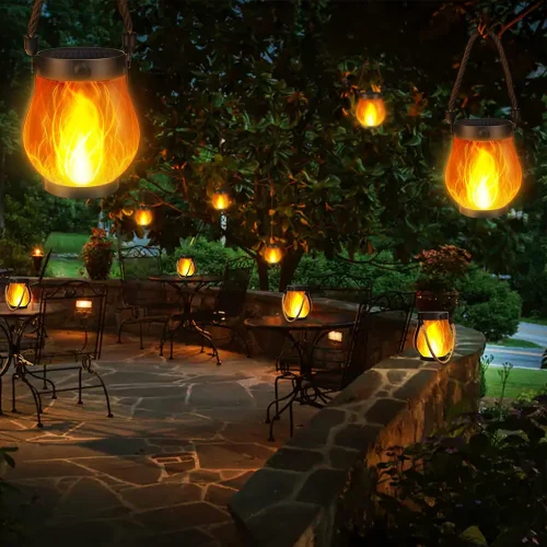 Pendurável luzes de chama solar à prova dwaterproof água ao ar livre lâmpada acampamento jardim lanterna luzes quintal decorativo festa halloween decoração casa - Imagem 8