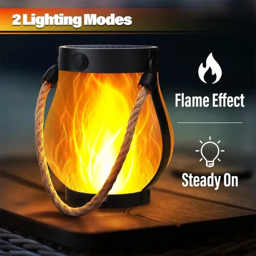 Pendurável luzes de chama solar à prova dwaterproof água ao ar livre lâmpada acampamento jardim lanterna luzes quintal decorativo festa halloween decoração casa - Imagem 3