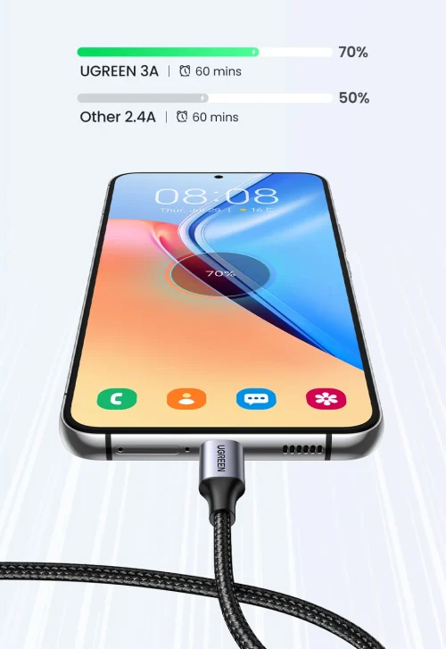 UGREEN-USB Tipo C Cabo de carregamento rápido de dados, 3A, 18W, apto para Xiaomi, Samsung Galaxy S24, iPhone 15, iPad, Poco - Imagem 16
