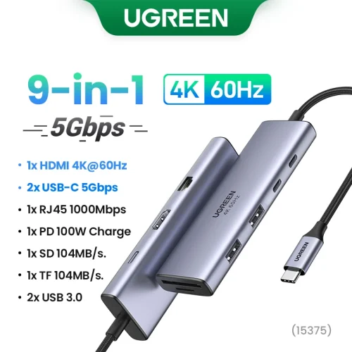 UGREEN Dual HDMI USB-C HUB 8K 4K Adaptador HDMI 10 em 1 Divisor com RJ45 USB3.0 PD 100W Dock para MacBook Pro Air Laptop USB HUB - Imagem 15