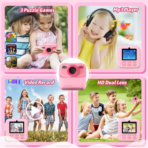 AMORUS Crianças Câmera Instantânea 1080P HD Lente Dupla Selfie Câmera Digital para Meninas Meninos Presentes de Aniversário de Natal Brinquedos Com Impressão 32G - Imagem 3