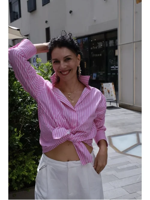 ETJ 2025 primavera feminina nova moda Europa-Americana listrada manga comprida lapela versão solta camisa popeline seleção multicolorida - Imagem 37
