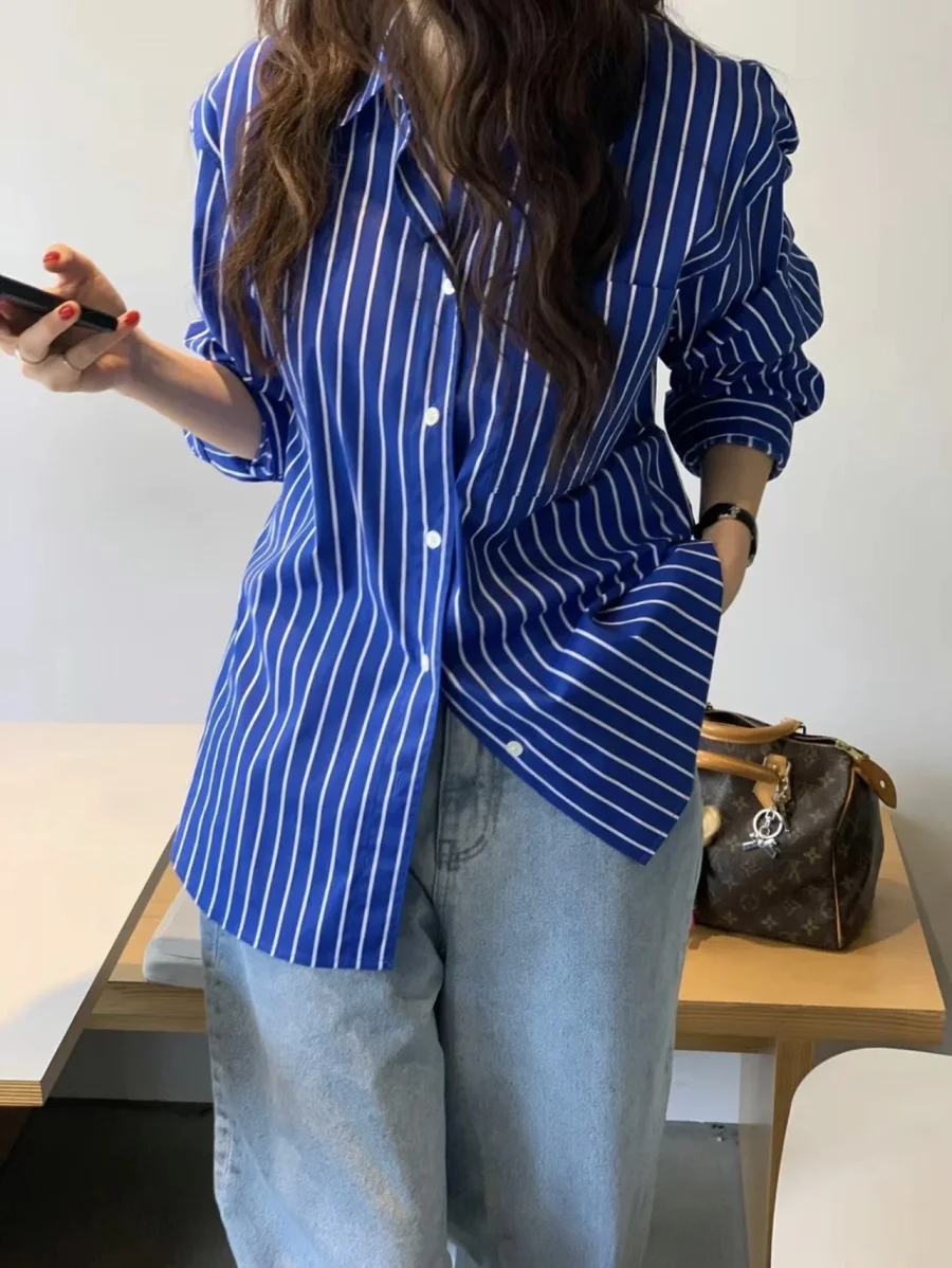 ETJ 2025 Primavera novo design de moda feminina simples versão solta de camisa de popeline de manga comprida tudo-em-um casual e confortável - Imagem 4