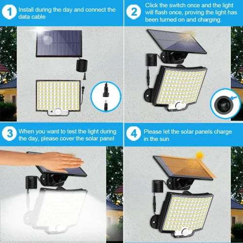106/318 LED luz solar ao ar livre 328 holofotes LED IP65 à prova d'água sensor de movimento luzes de segurança de inundação solar humana 3 modos - Imagem 19