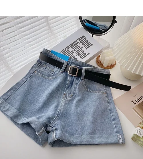 Novos shorts jeans femininos de cintura alta, verão, finos, soltos, emagrecedores, curvos, linha A, perna larga, jeans da moda, 2021 - Imagem 30